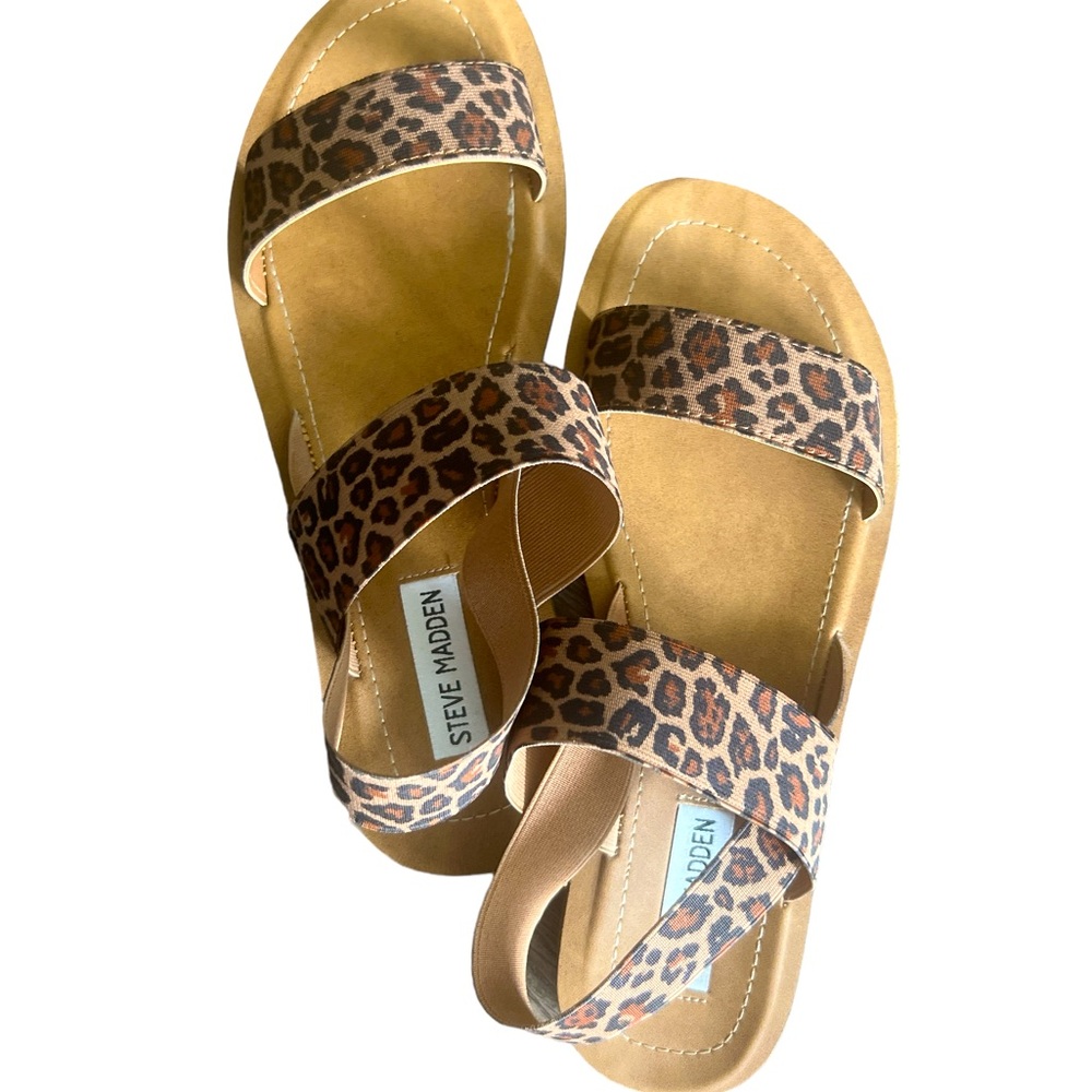Steve Madden Brown And Tan Flat Sandal Size 8 Animal Print